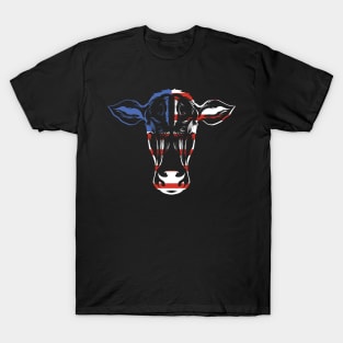 Fourth of July Face USA Flag Head of Cow T-Shirt